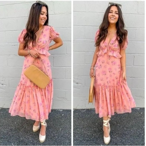 NWT Love Shack Fancy  Fleur Pink Floral Dress Women's Size 4 - Picture 5 of 16